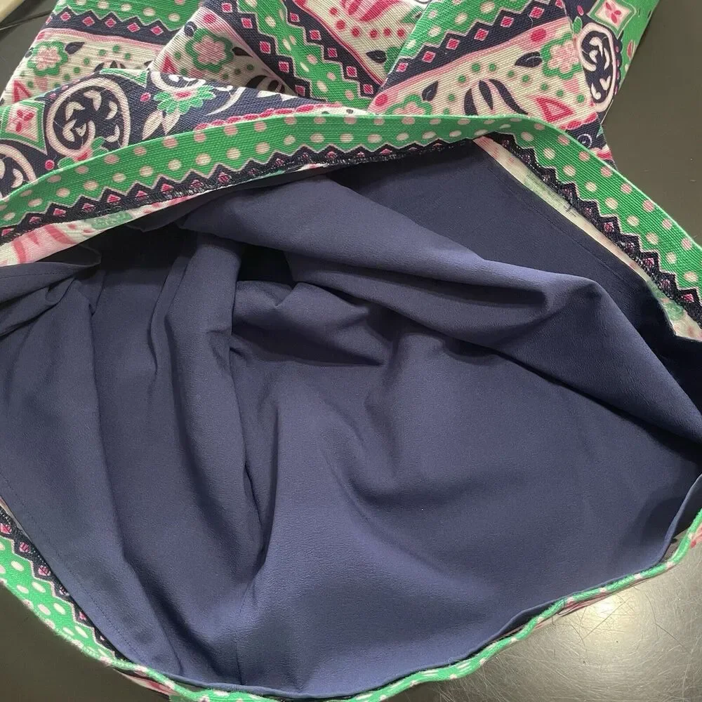 Talbots Sleeveless Sheath Dress Size 8 Green Pink Blue Stripe Fringed Lined - Picture 8 of 12